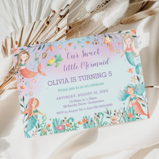 Invitation Nouvel anniversaire de la mignonne sirène sous la  (Créateur téléchargé)