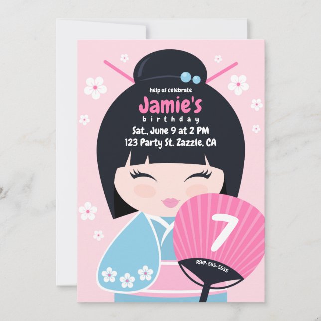 Invitation Nouvel anniversaire de la poupée Cute Kokeshi (Devant)