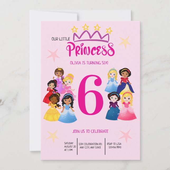 Invitation Nouvel anniversaire de la princesse d'or rose (Devant)