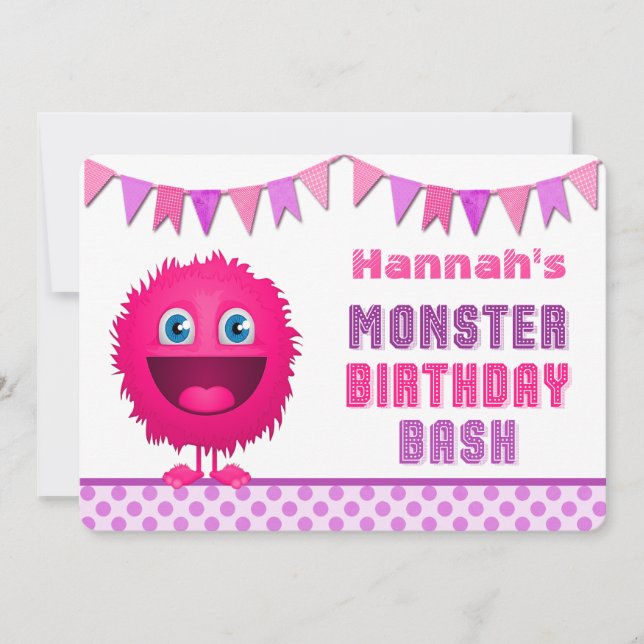Invitation Nouvel Anniversaire du Monstre des filles (Devant)
