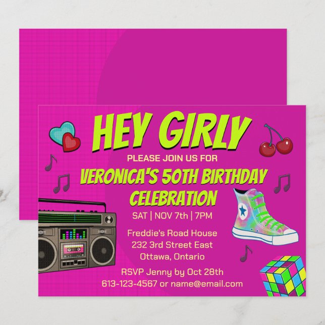 Invitation Nouvel anniversaire du néon des années 80 (Devant / Derrière)
