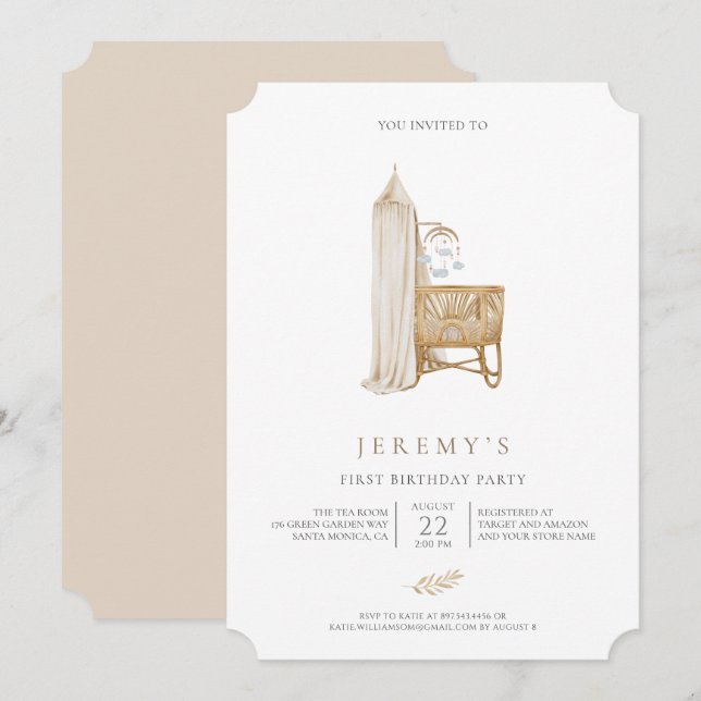 Invitation Nouvel anniversaire Neutral Boho (Devant / Derrière)