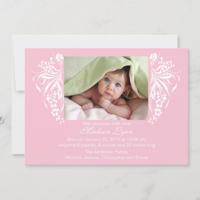 Invitation Nouvel anniversaire rose et florissant (Devant)
