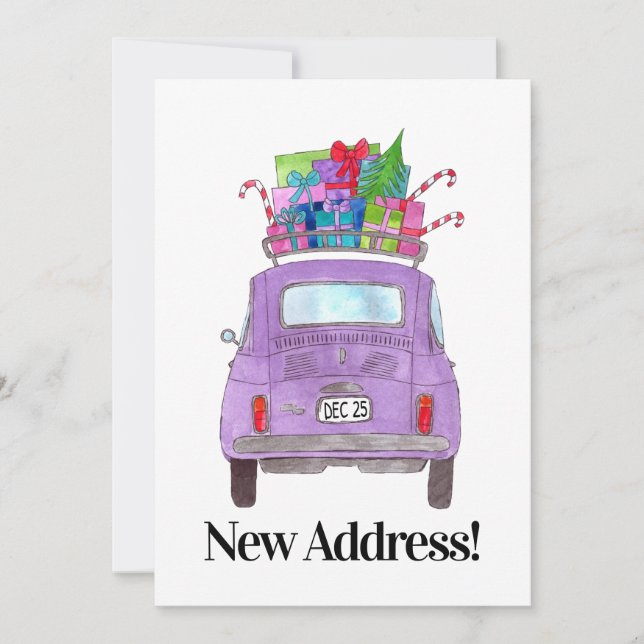 Invitation Nouvelle adresse Retro Fiat 500 avec cadeaux (Devant)