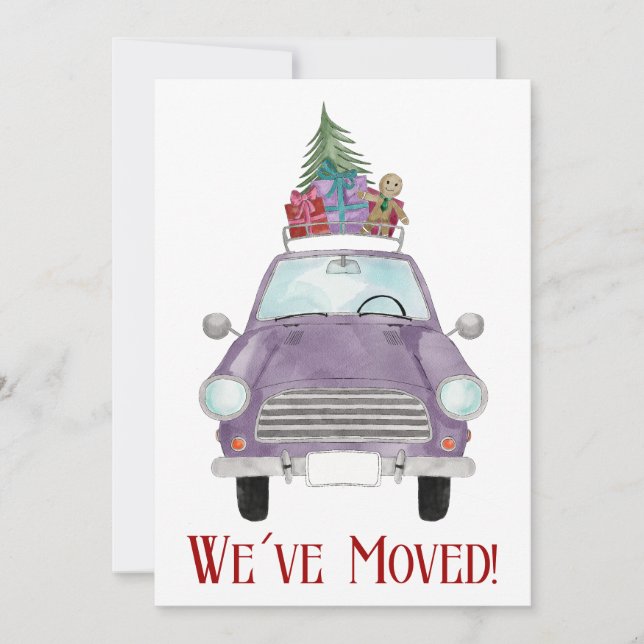 Invitation Nouvelle adresse Violet voiture avec cadeaux de No (Devant)