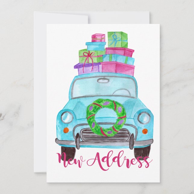 Invitation Nouvelle adresse Voiture de Noël classique (Devant)