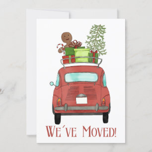 Invitation Nouvelle Adresse Voiture rouge avec cadeaux de Noë
