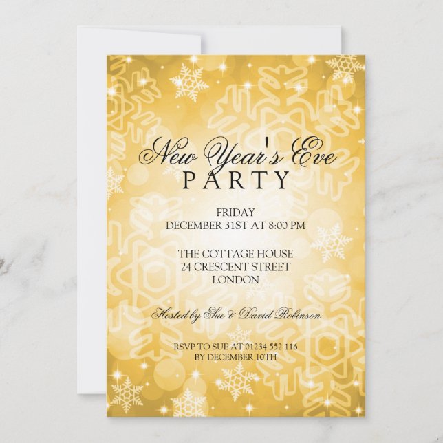 Invitation Nouvelle Année Eve Party Festive Bokeh Or (Devant)
