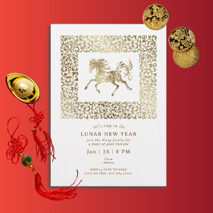 Invitation Nouvelle Année Lunaire 2026 du Cheval Fête en Or B