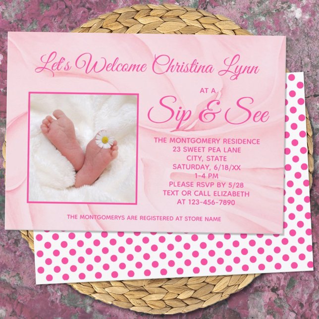 Invitation Nouvelle Bébée Fille Creamy rose "Sip and See" (Créateur téléchargé)