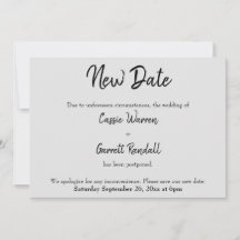 "Nouvelle date" Mariage reporté noir sur gris cart
