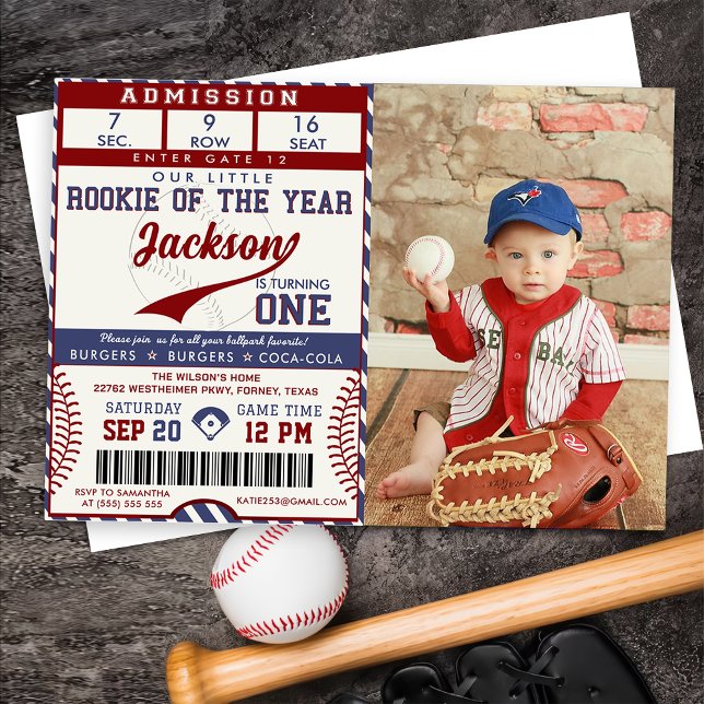Invitation Nouvelle de l'année 1er anniversaire Baseball phot (Créateur téléchargé)
