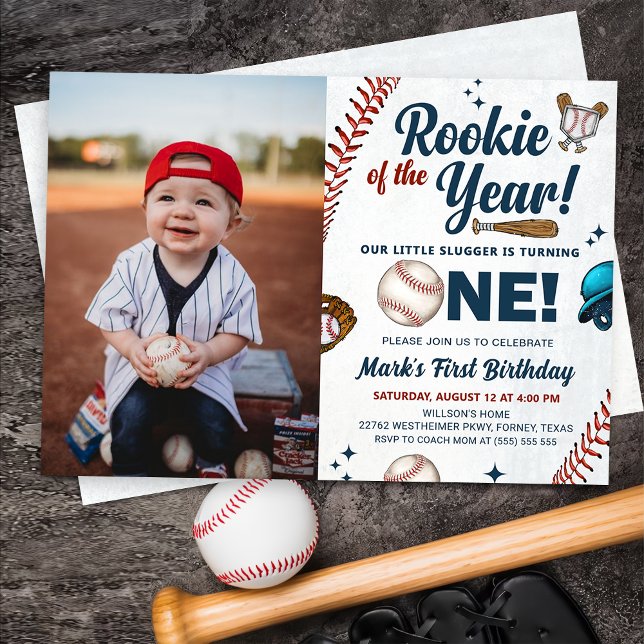 Invitation Nouvelle de l'année 1er anniversaire Baseball phot (Créateur téléchargé)