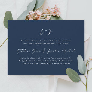 Invitation Nouvelle Élégance Calligraphie Monogramme Noms Mar