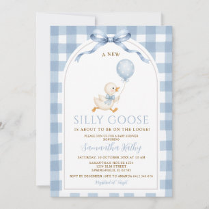 Invitation Nouvelle Fête de Bébé Oie Ridicule en Bleu Poussié