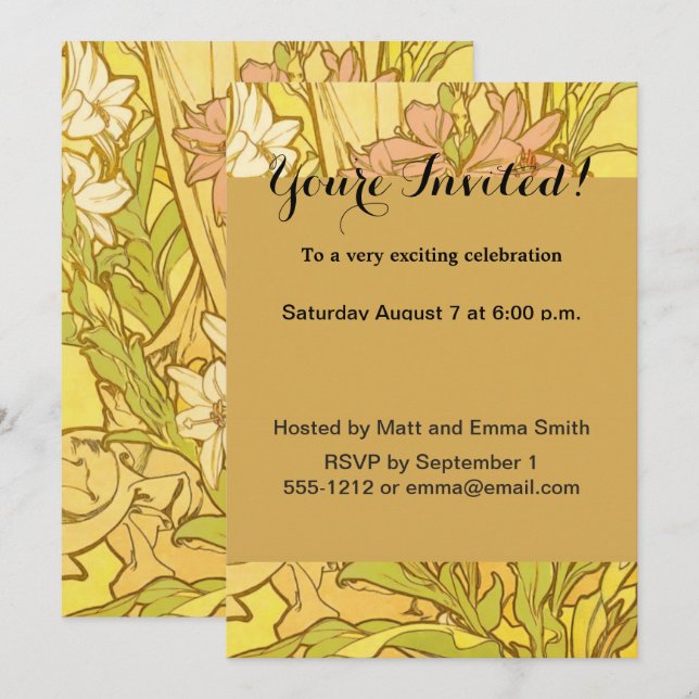 Invitation Nouvelle Lily flowers (Devant / Derrière)