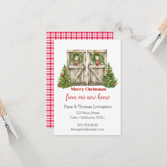 Invitation Nouvelle maison pour les fêtes Porte de Noël (Devant/Arrière en situation)