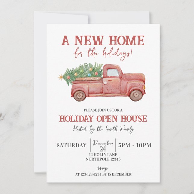 Invitation Nouvelle maison pour les vacances, Hiver Camion Op (Devant)