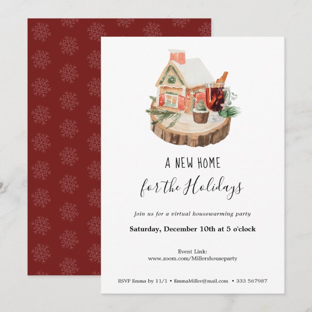 Invitation Nouvelle Maison virtuelle Ménage Parti Snowy House (Devant / Derrière)