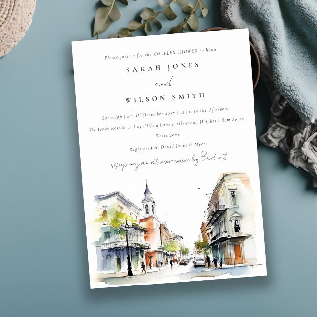 Invitation Nouvelle-Orléans Louisiane Aquarelle Couples Douch (Créateur téléchargé)