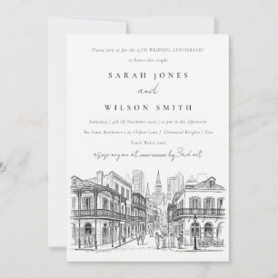 Invitation Nouvelle-Orléans Louisiane Esquisse Mariage Annive