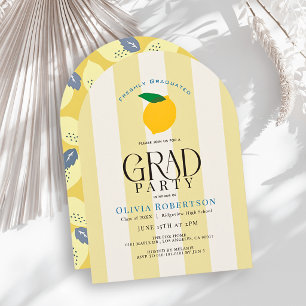 Invitation Nouvellement Diplômé Rayures Jaune Citron Diplôme
