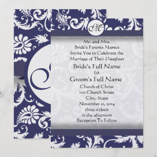 Invitation Nouvelles tailles Bleu marine Damassé victorien M