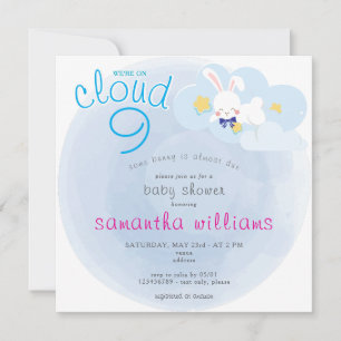 Invitation Nuage 9 Quelques Bunny Bleu Baby shower garçon Pâq