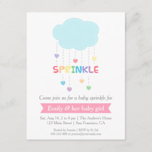 Invitation Nuage de Couleurs Arc-en-Ciel Cœurs Bébé Fête de G