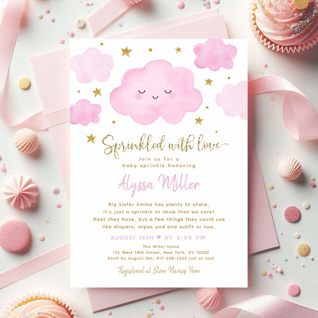 Invitation Nuage de Fille Rose Saupoudré d'Amour Bébé Saupoud (Créateur téléchargé)