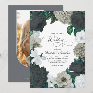 Invitation Nuage Gris, Ardoise Charbon & Mariage Blanc Doux