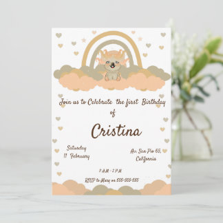 Invitation Nuage Magique Arc-en-Ciel Koala Ours Fête