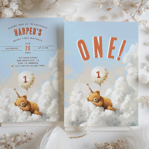 Invitation Nuage Neuf Ours Thème Première fête d'anniversaire