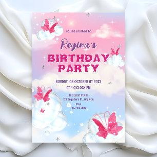 Invitation Nuage papillon rose violet scintillant anniversair