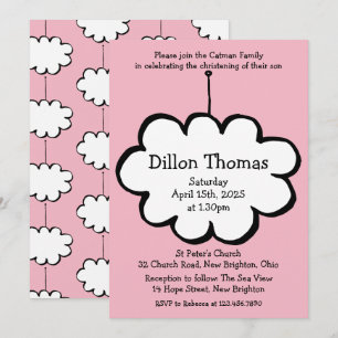 Invitation Nuage rose sur une corde baptême