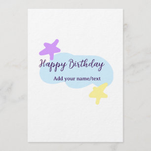 Invitation Nuages bleus pastel étoiles violet joyeux annivers