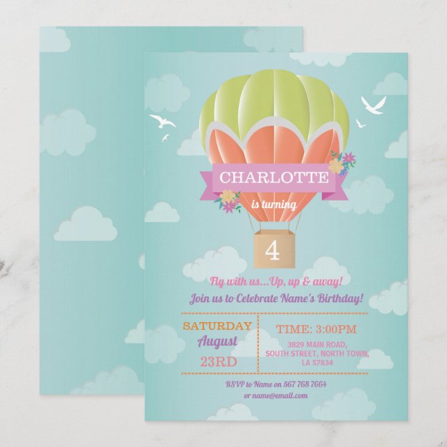 Invitation Nuages chauds de mouche de tour de fête (Devant / Derrière)