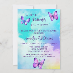 Invitation Nuages colorés et Baby shower papillon
