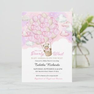 Invitation Nuages roses Teddy Bear Baby shower de ballon à ai