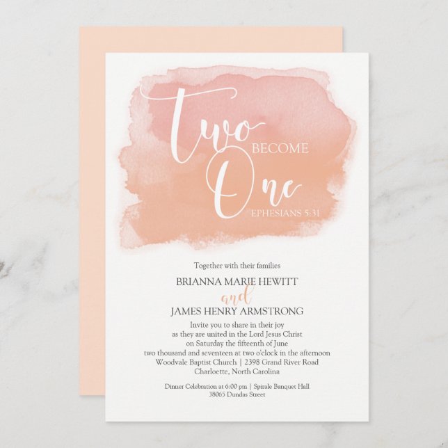 Invitation Nuances chrétiennes de corail d'aquarelle de (Devant / Derrière)