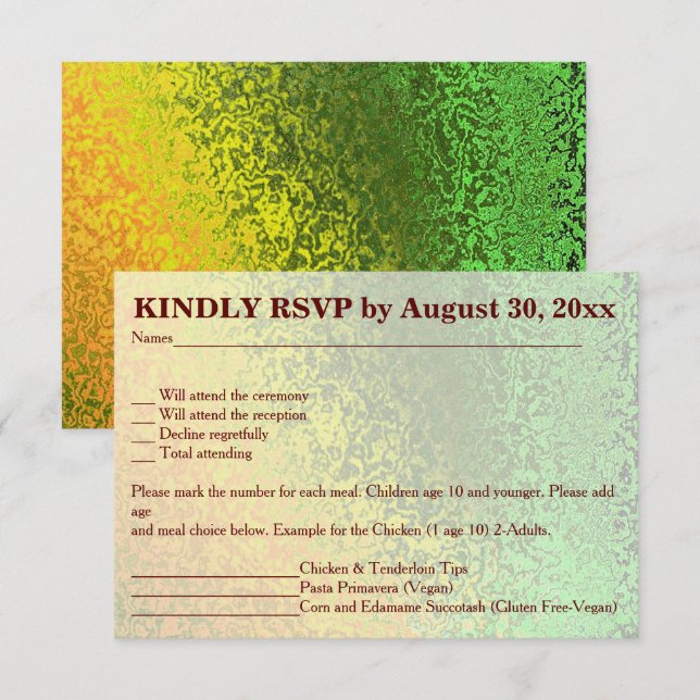 Invitation Nuances d'automne de mariage vert et jaune RSVP (Devant / Derrière)