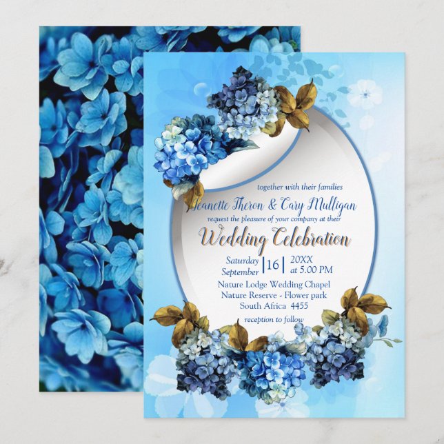 Invitation Nuances de bleu aquarelle Hydrangeas Mariage (Devant / Derrière)
