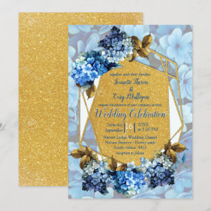 Invitation Nuances de bleu aquarelle Hydrangeas Mariage