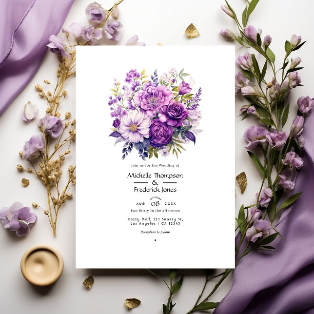Invitation Nuances de Mariage floral pourpre (Créateur téléchargé)