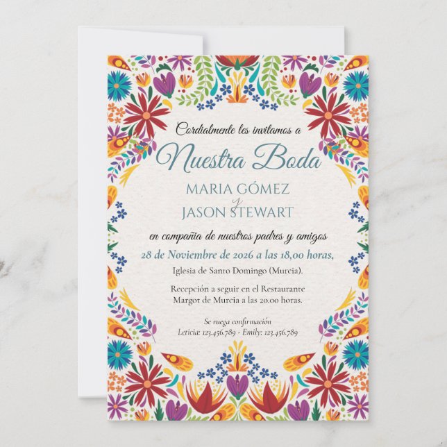 Invitation Nuestra Boda Flowers Botanical Spanish Wedding (Devant)