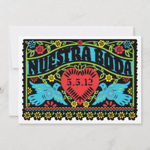 Invitation Nuestra Boda Lovebirds Papel Picado Bannière