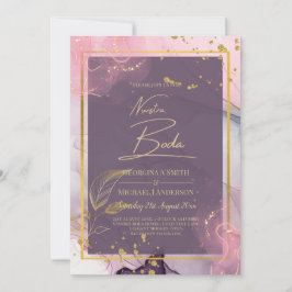 Invitation NUESTRA BODA Purple Pink Gold Ink Wedding INVITE