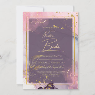Invitation NUESTRA BODA Purple Pink Gold Ink Wedding INVITE