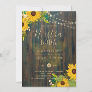 Invitation NUESTRA BODA Tournesols Rustique Mariage en bois I