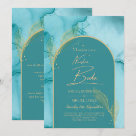 Invitation NUESTRA BODA Turquoise Turquoise Gold Wedding INVI
